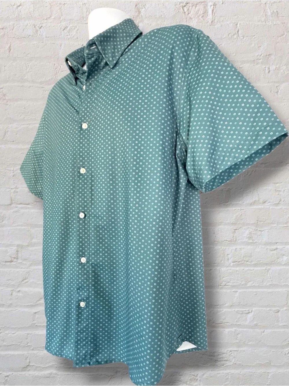 JACHS New York Mens XL Teal Green Floral Print Short Sleeve Button Down Shirt